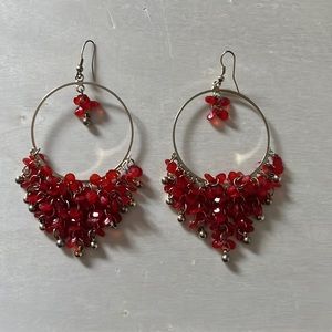 Gold and Red Jewel Vintage Hoop Earrings